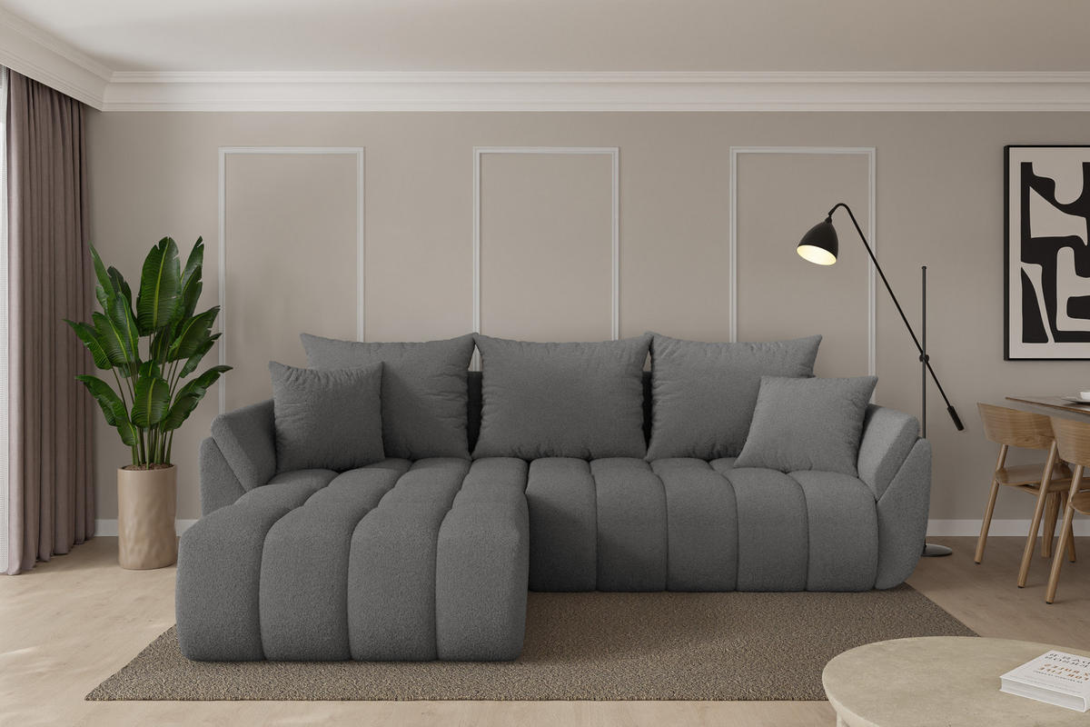ROHOVÁ SEDAČKA s funkcí spaní, otoman vlevo TOKO-L-v1 277x194x86 šedá bouclé - šedá/černá, kompozitní dřevo/textil (277/194cm) - ALTDECOR