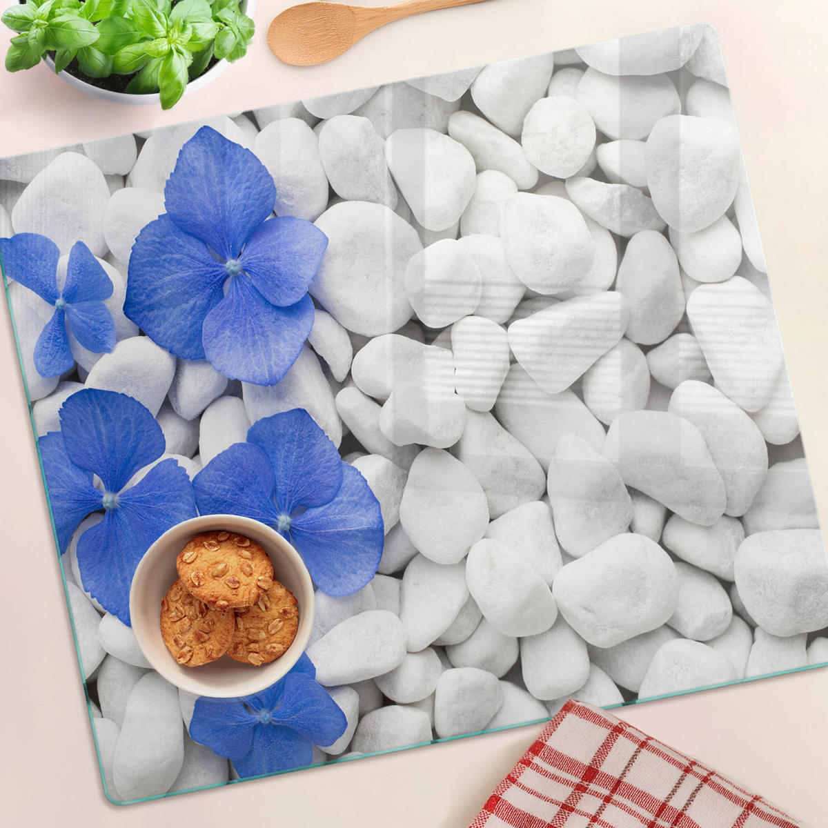 GLASPLATTE 60x52 cm Hortensie - Blau, Glas (60/0.4/52cm) - TULUP