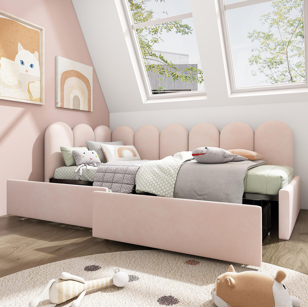 ČALOUNĚNÁ postel 90/190 cm samet růžová, s 2 zásuvkami - růžová, textil (90/190cm) - BEAOK