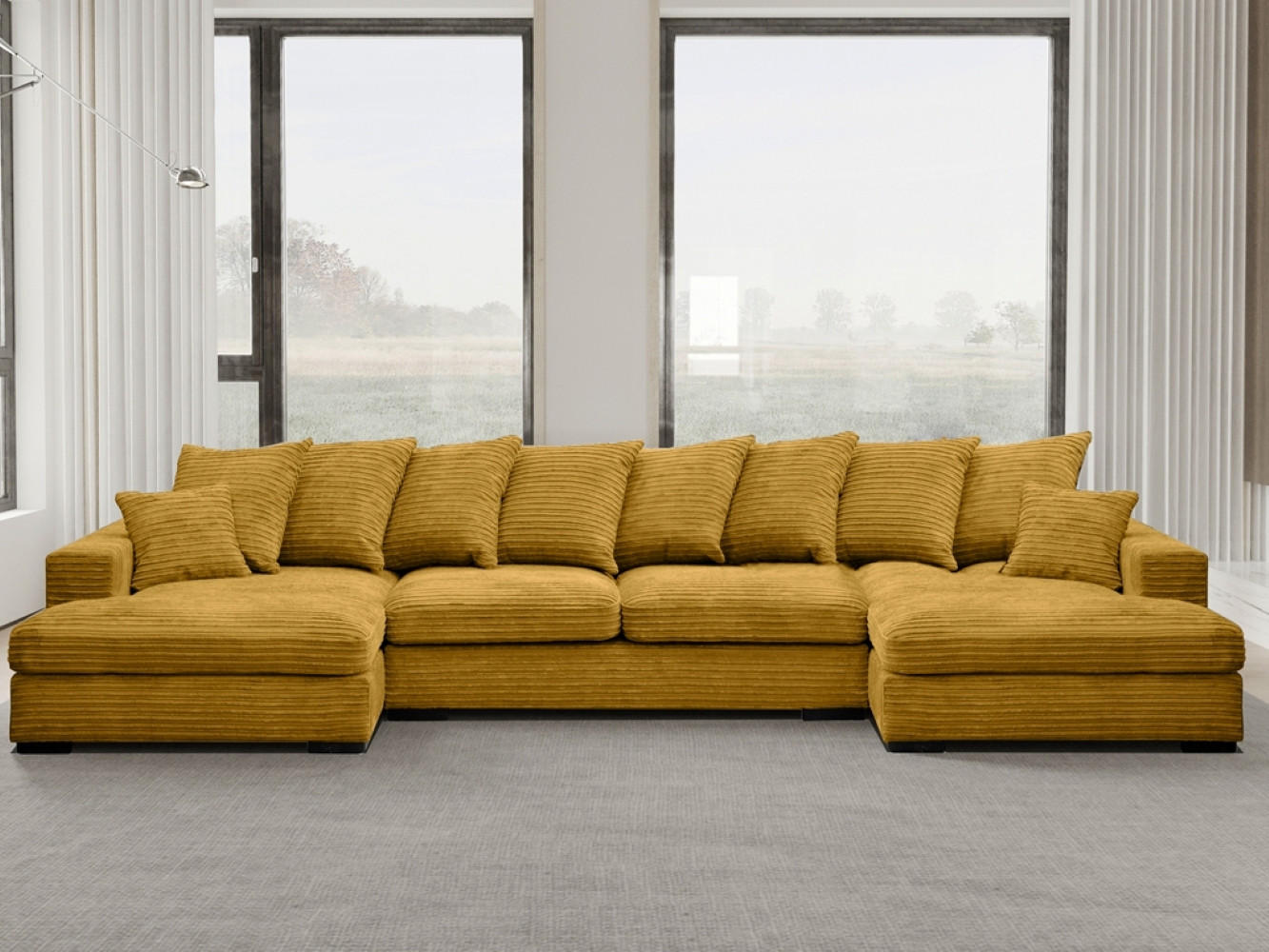 ECKSOFA mit Schlaffunktion und Bettkasten Couch U-form Gabon Stoff Zoom Gelb - Gelb, Holz (373/155cm) - Kaiser Möbel