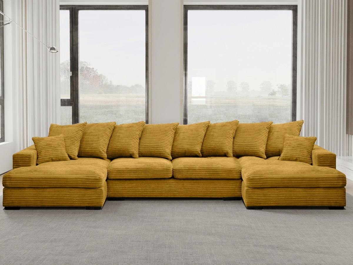 ECKSOFA mit Schlaffunktion und Bettkasten Couch U-form Gabon Stoff Zoom Gelb - Gelb, Holz (373/155cm) - Kaiser Möbel