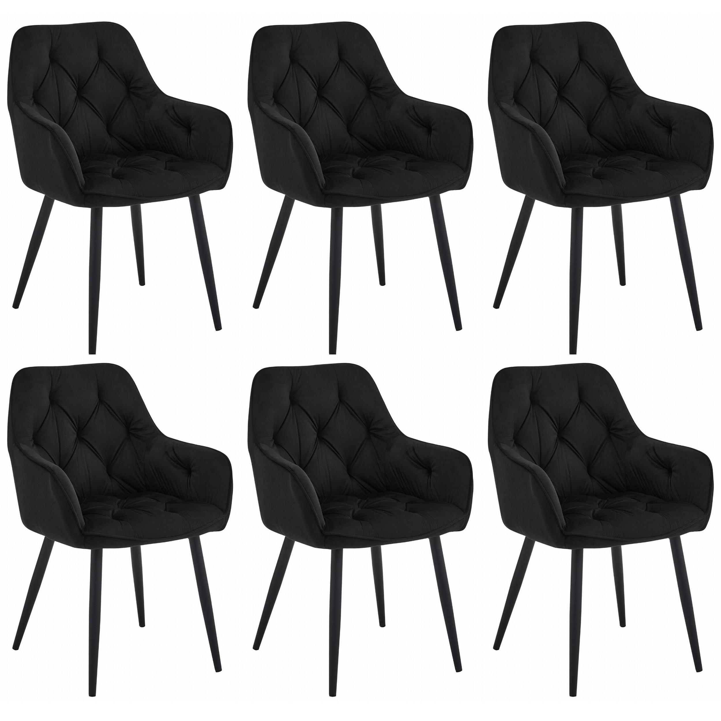 STUHL IRGOLI 6-er Set, Schwarz, Schwarz, mit Samtstoff gepolstert - Schwarz, Textil/Metall (56/84/62cm) - Komodee