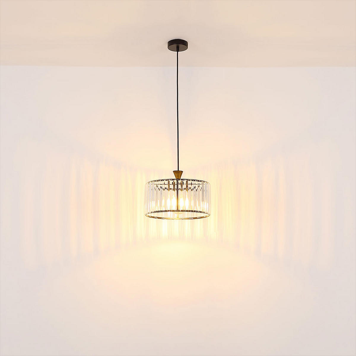 PENDELLEUCHTE Metall Schwarz-matt Kristalle - Schwarz, Metall (31/31/120cm) - Globo Lighting