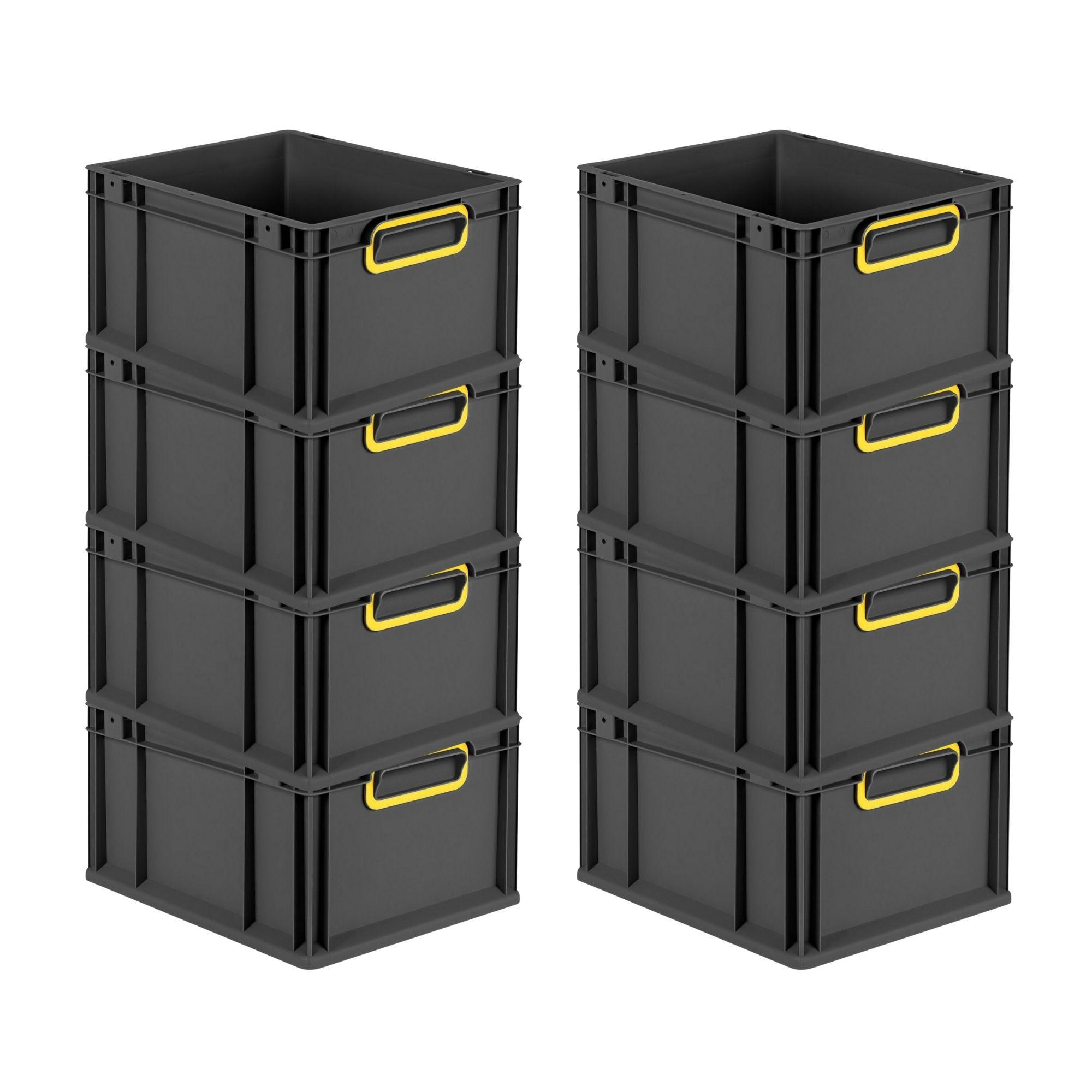 EUROBOX 8x NextGen Color 22x30x40 cm 20 Liter Griffe gelb zu, Schwarz - Gelb/Schwarz, Kunststoff (30/22/40cm) - PROREGAL