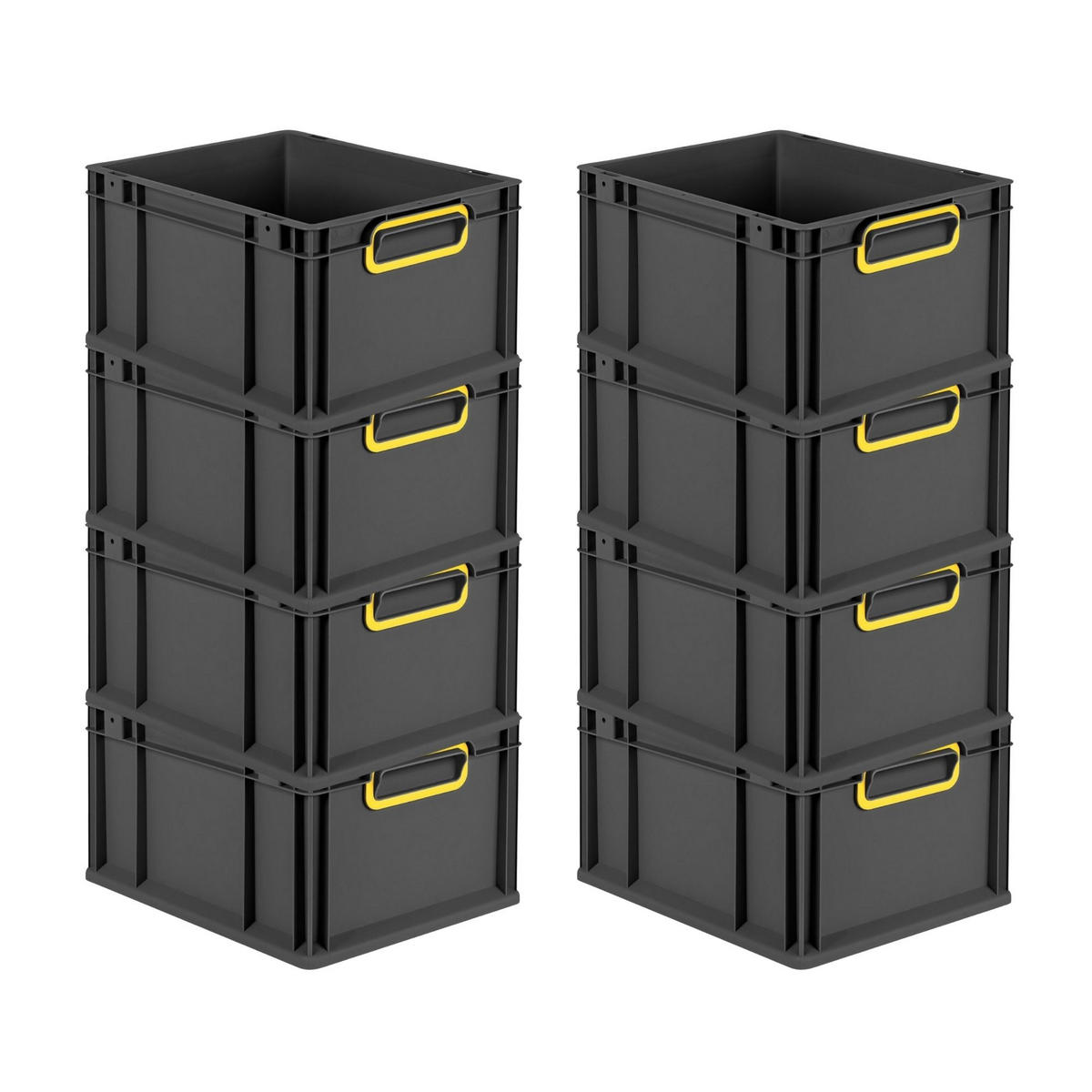 EUROBOX 8x NextGen Color 22x30x40 cm 20 Liter Griffe gelb zu, Schwarz - Gelb/Schwarz, Kunststoff (30/22/40cm) - PROREGAL