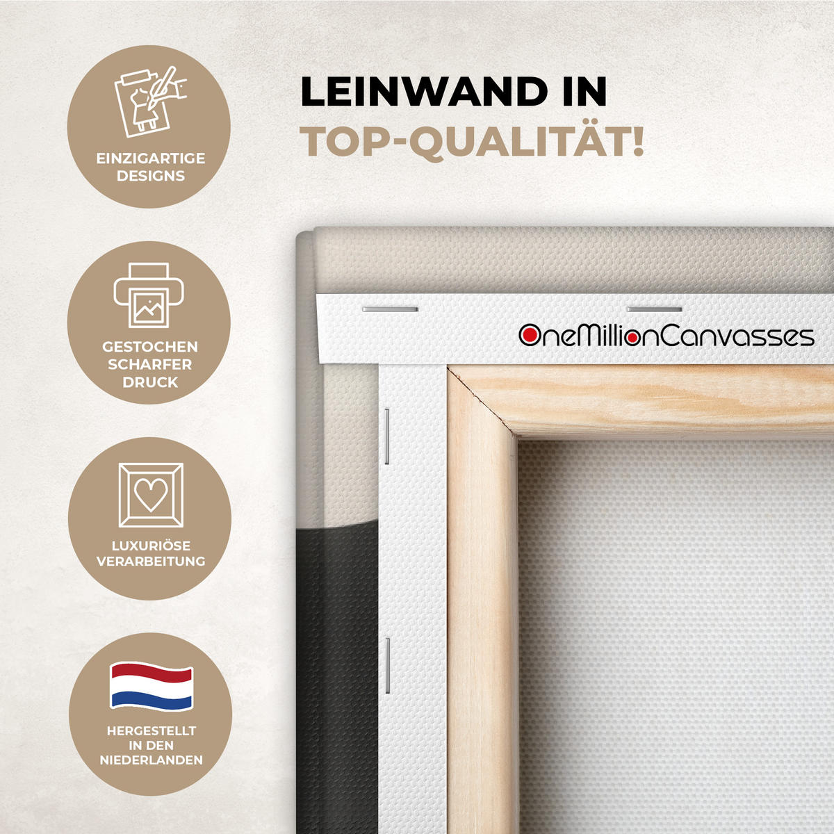 LEINWANDBILD Abstrakt - Landschaft - Wellen - Cremefarben Groß 140x90 cm - Cappuccino, Textil (140/90cm) - MuchoWow