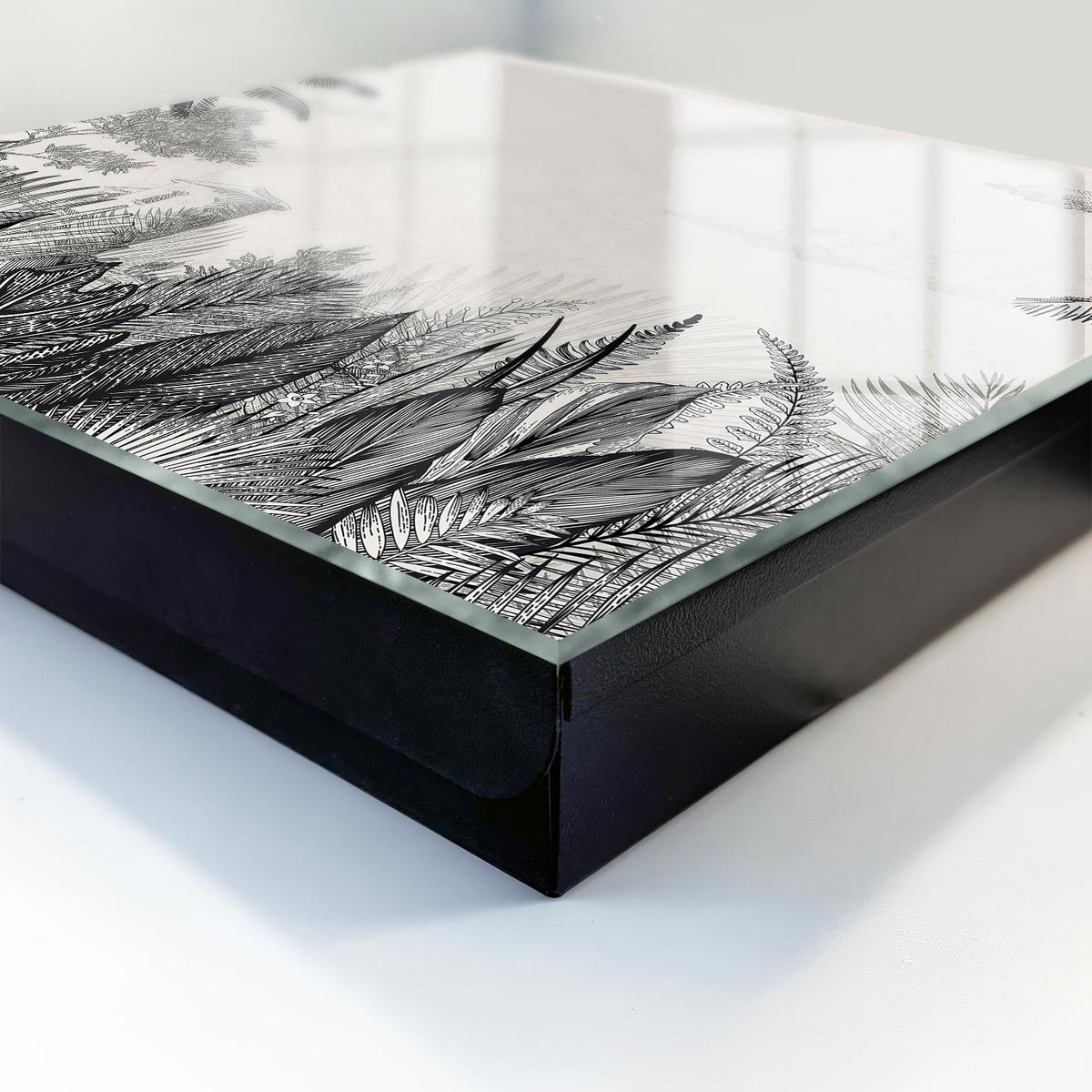 SCHLÜSSELBOX Schwarz 30x30 cm- Türöffnung nach rechts - Tropische Landschaft - Grau, Metall (30/30/5cm) - TULUP