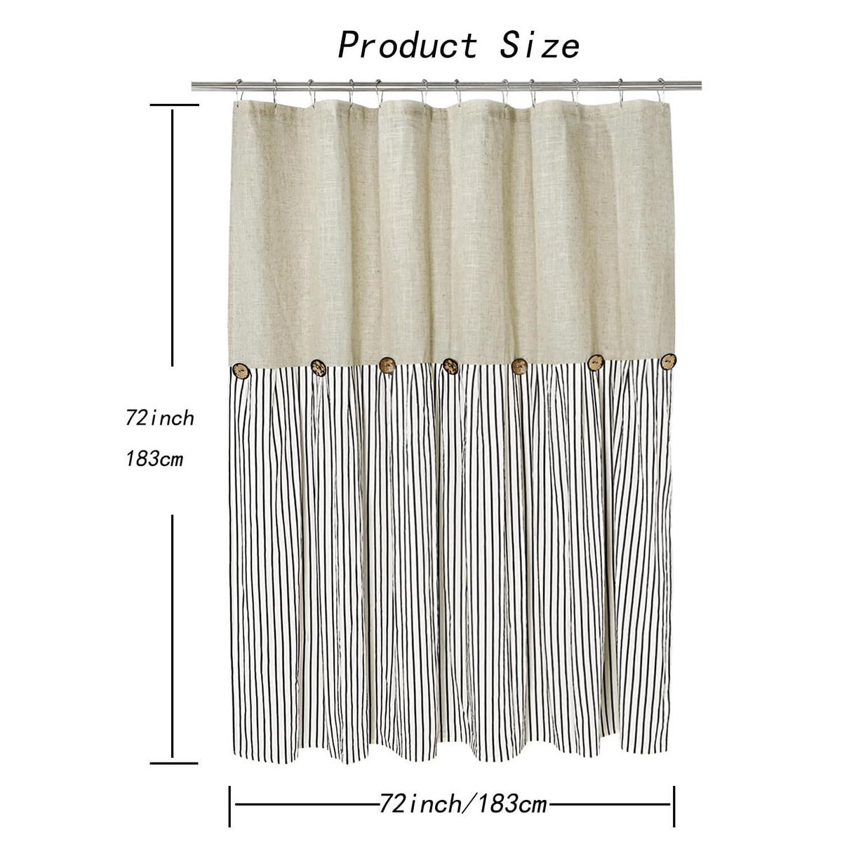 DUSCHVORHANG Schwarz Leinen Mischung gestreift maschinenwaschbar wasserdicht für Badezimmer Badewanne - Schwarz, Textil (183/183cm) - MCBOSON