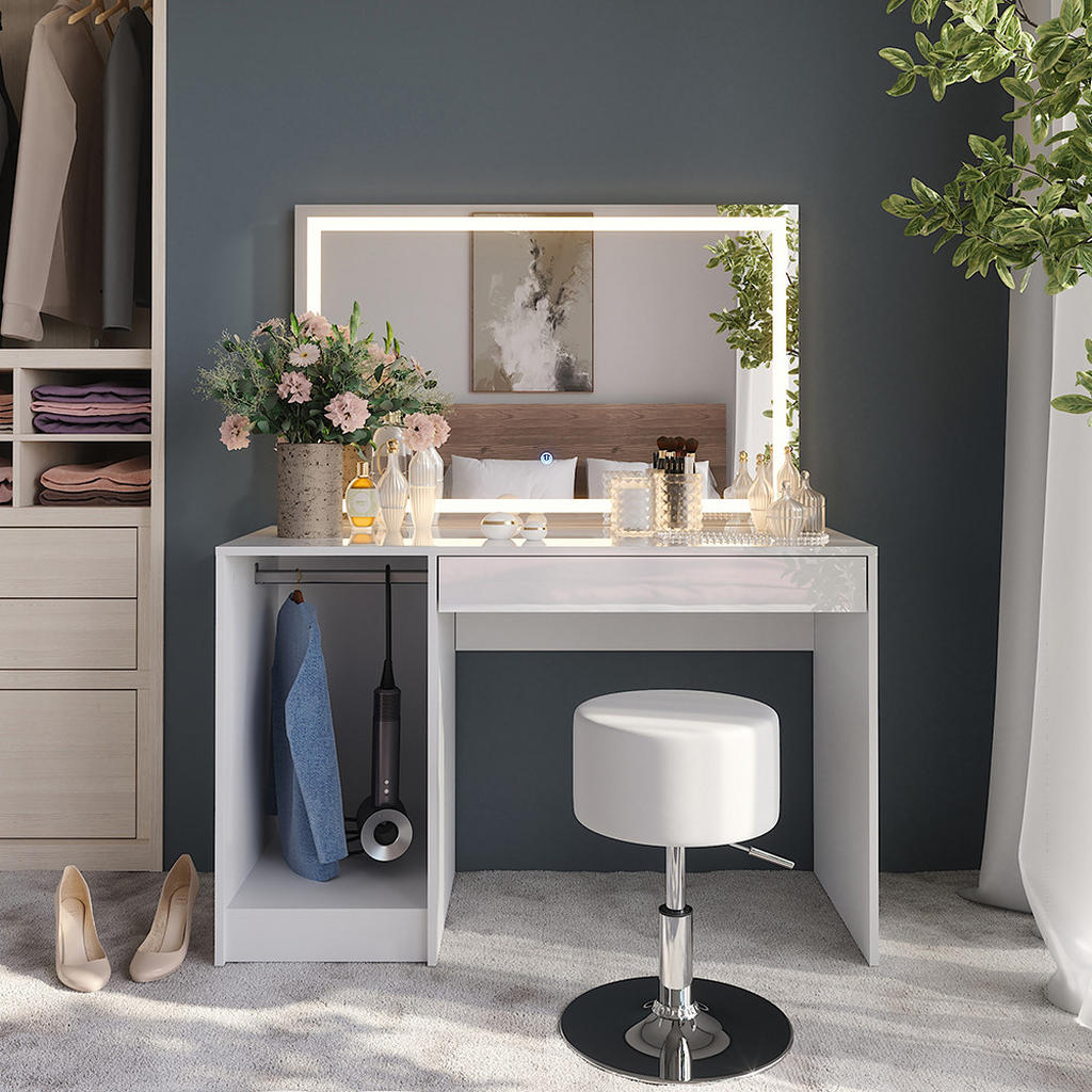 Thumbnail - Vicco Schminktisch, Weiß Hochglanz, Weiß Hochglanz, Holzwerkstoff, Rechteckig, 119.8x76x50.1 cm, Schlafzimmer, Schminkti...