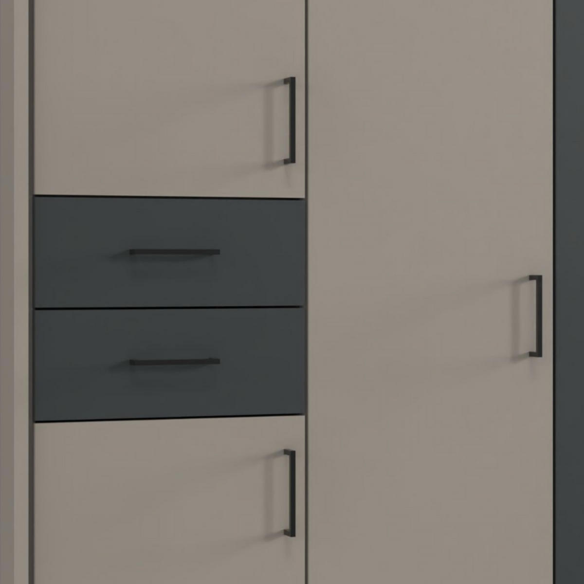 DREHTÜRENSCHRANK Kleiderschrank 313 cm mit Schubkästen & Passepartout & 3 Spiegeltüren, Sand Grau mit Absetzungen in Grafit, Griffe schwarz / 22585 - Sandfarben/Graphitfarben, Holzwerkstoff/Kunststoff (313/210/58cm) - luma-home