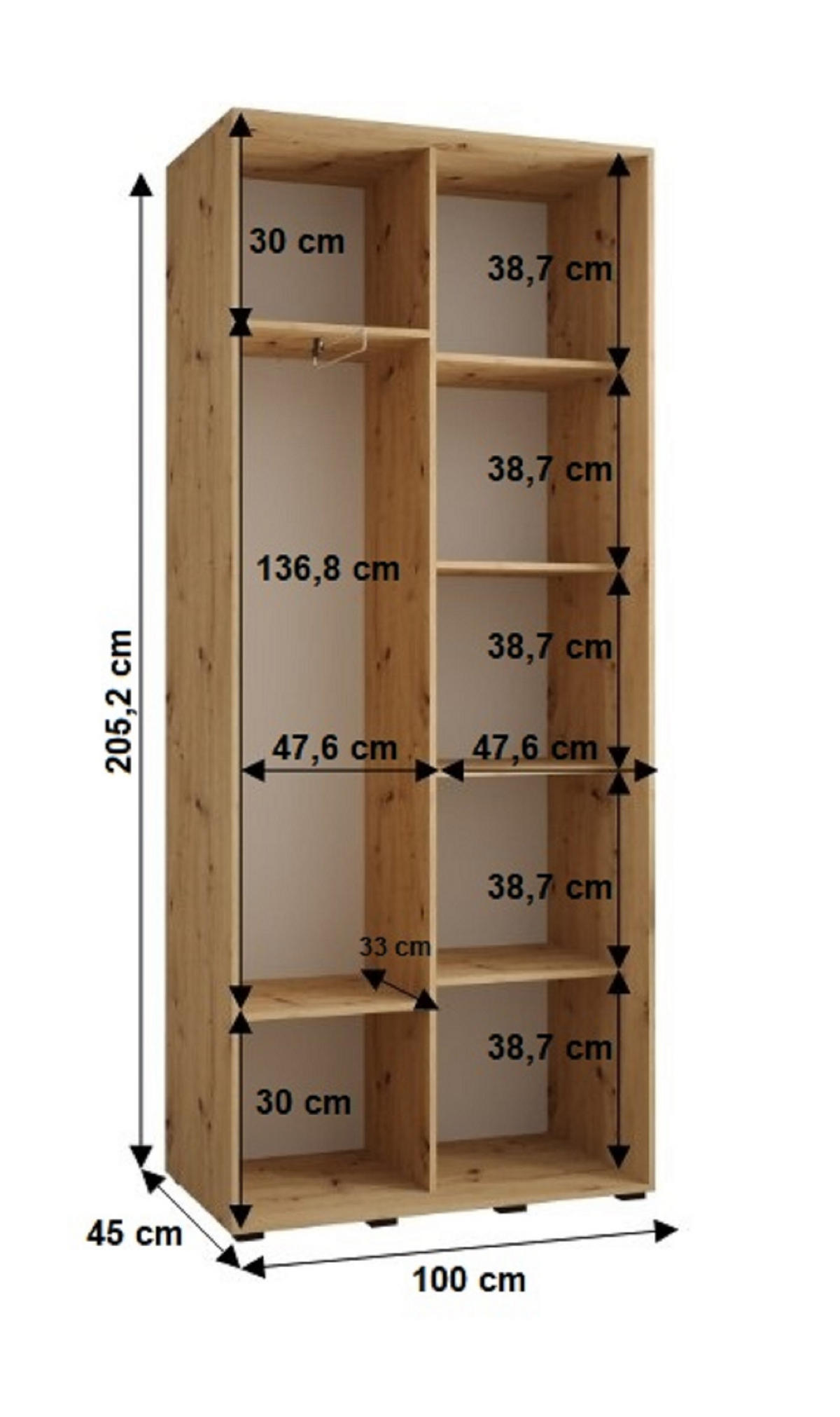 SCHWEBETÜRENSCHRANK 205,2/100/45 2-türig - Schwarz/Eiche Artisan, Holz/Metall (100/205.2/45cm) - Abiks Möbel