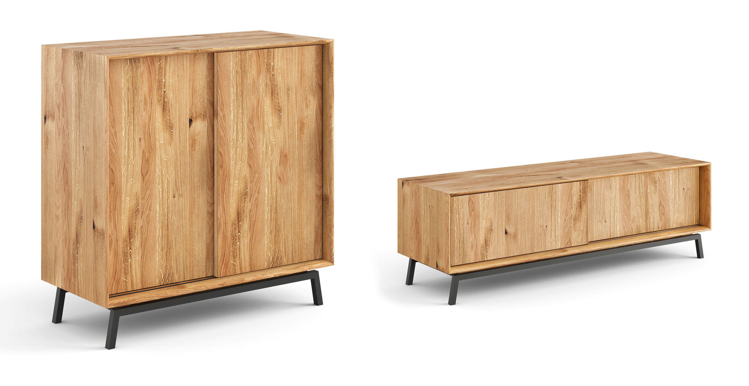 WOHNWAND Xer-Set Modern Loft Eiche Natur 301 / 50 / 101cm - Eichefarben/Schwarz, Holz/Metall (301/101/50cm) - Feldmann-Wohnen