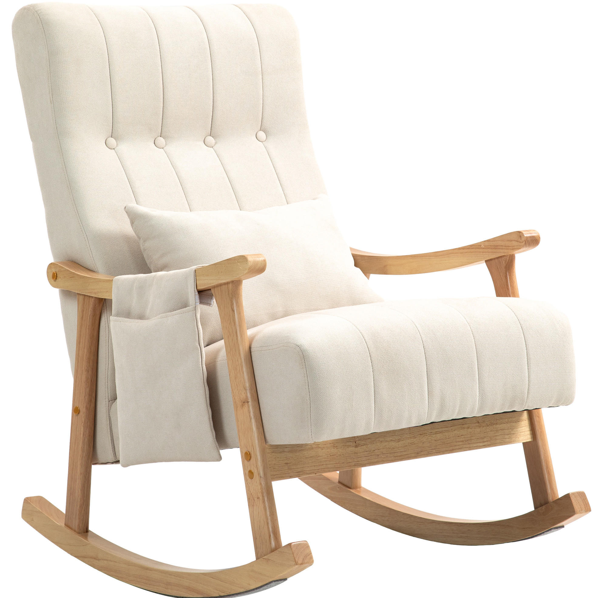 SCHAUKELSTUHL 65/90/98 cm mit Polsterung, Lendenkissen und Buchenholzrahmen - Beige, Textil (65/98/90cm) - BEAOK