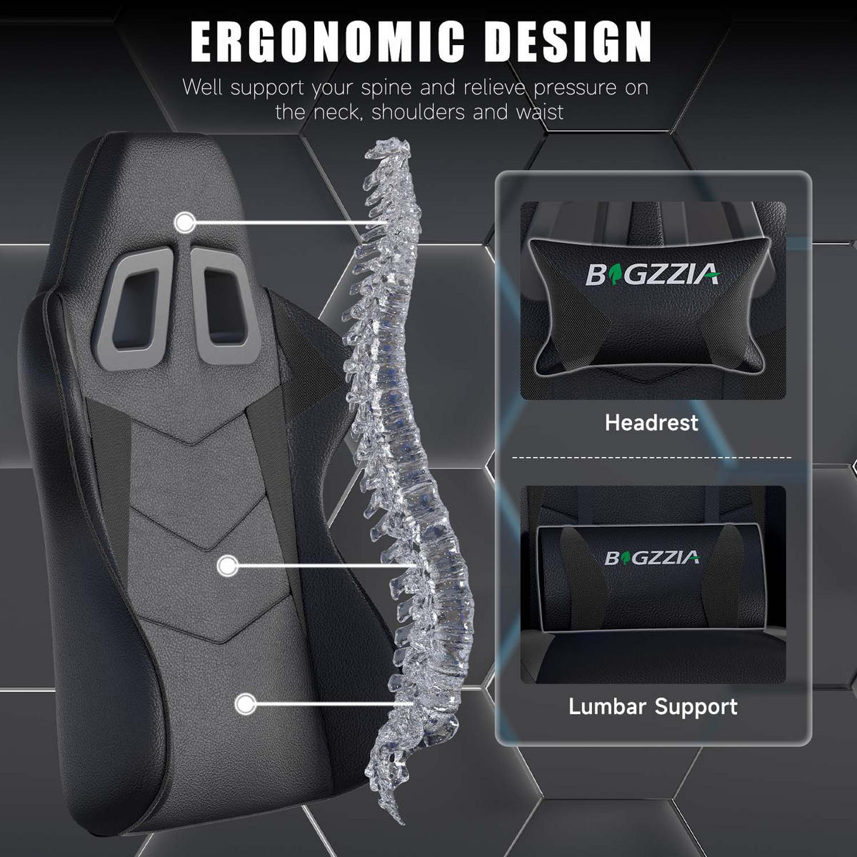 GAMING-STUHL ergonomisch, verstellbare Rückenlehne, Kissen – Schwarz - Schwarz, Leder (59/120/56cm) - Rattantree