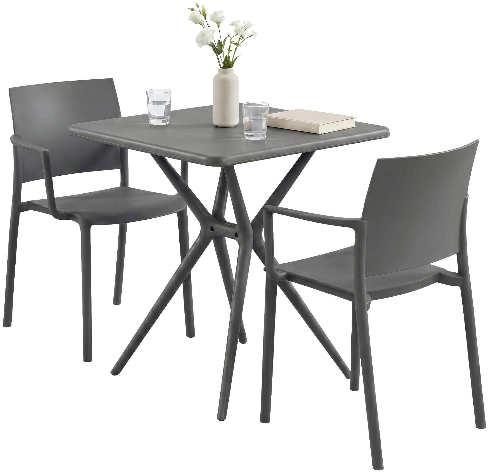 GARTENMÖBEL-SET Frida 2 Stühle 186x72x81cm Kunststoff Dunkelgrau Balkonset - Dunkelgrau, Kunststoff - DELUKE