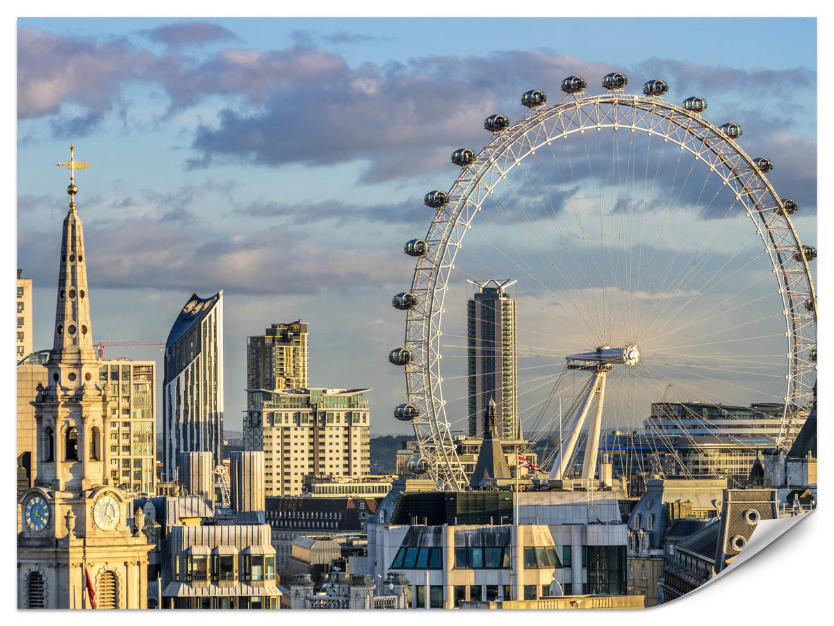 FOTOTAPETE für Schlafzimmer London Eye Skyline Wolkenkratzer Stadt 400x280 - Blau/Beige, Papier (400/280cm) - Muralo