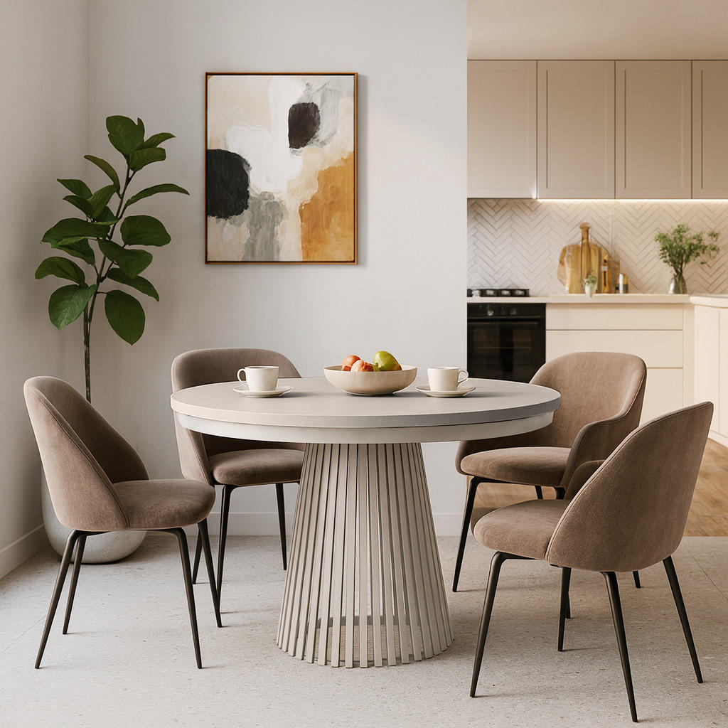 ESSTISCH Lumi, Runder, mit Metallbeinen, Kaschmir - Kaschmir, Holzwerkstoff/Metall (100/100/77cm) - Beautysofa