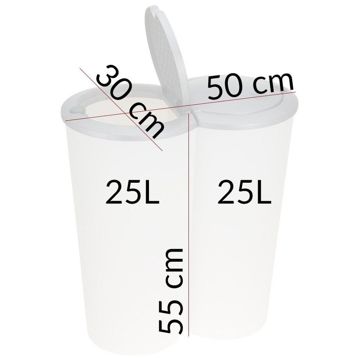ABFALLEIMER mit zwei Fächern Neu 50/30/55 cm - Weiß, Kunststoff (30/55/50cm) - Storage solutions
