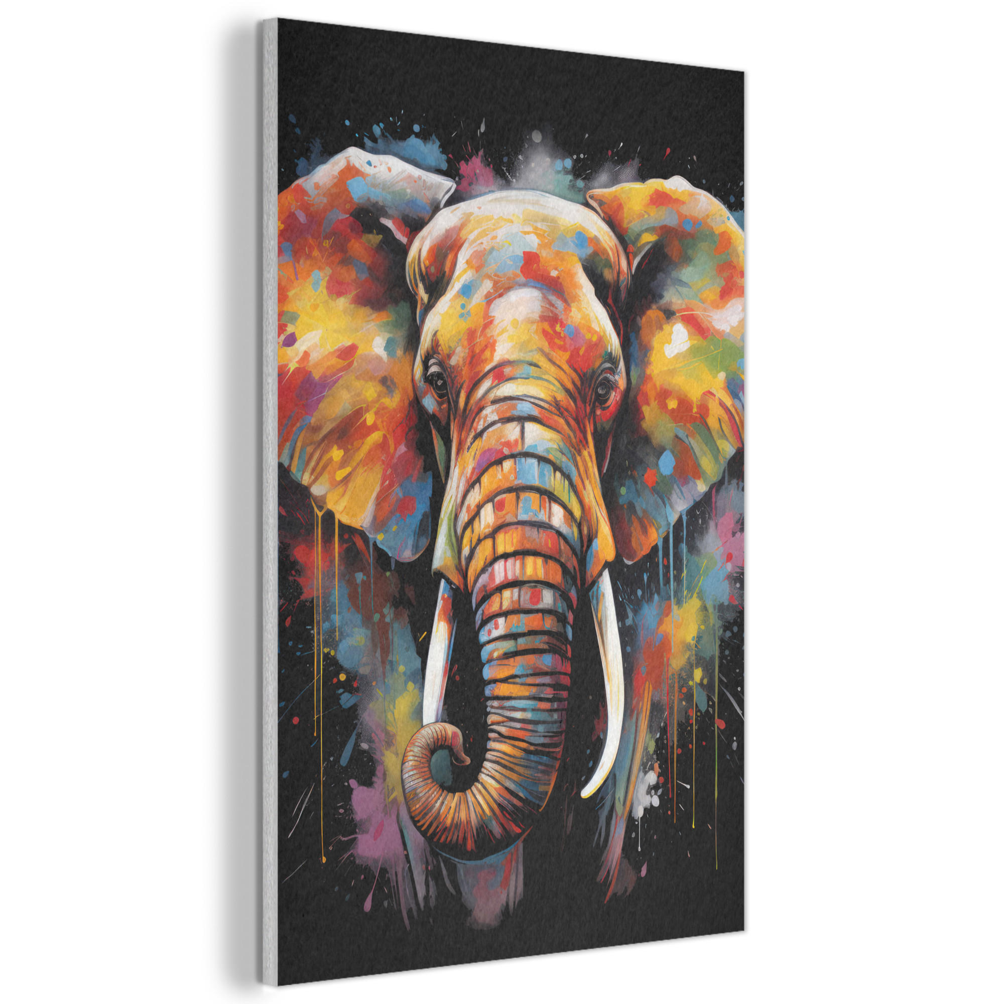 AKUSTIKBILD Elefant - Graffiti - Schwarz - Tiere - Farben Wanddeko 60x90 cm - Schwarz, Kunststoff (60/90/0.9cm) - MuchoWow