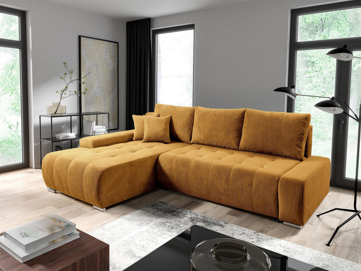 ECKSOFA Vogar In Poso - Dunkelgelb, Holzwerkstoff/Textil (265/185cm) - Fun Möbel