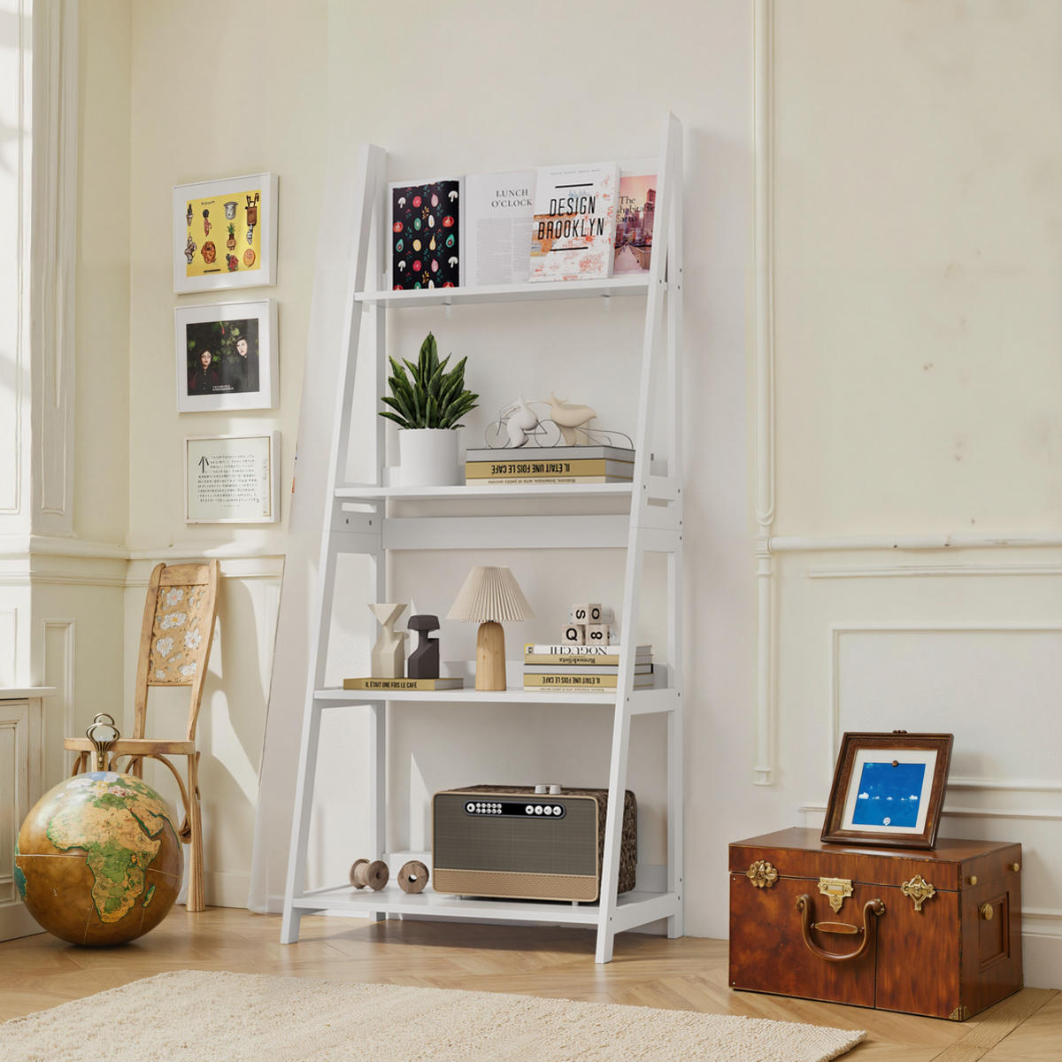 BÜCHERREGAL 4 Ebenen in Weiß – platzsparendes Bücherregal mit Kippschutz - Weiß, Holzwerkstoff (63/150/39cm) - BEAOK