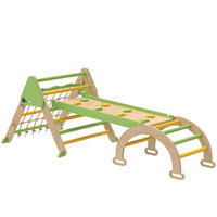 MONTESSORI-KLETTERGERÜST Holz Kletterdreieck mit Kletterbogen 8-in-1 - Grün, Holz (42/36/68.5cm) - AIYAPLAY