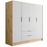 KLEIDERSCHRANK mit Flügeltüren KOLIN 200x200cm Artisan / Weiß - Eiche Artisan/Weiß, Holzwerkstoff (200/200/51cm) - ALTDECOR