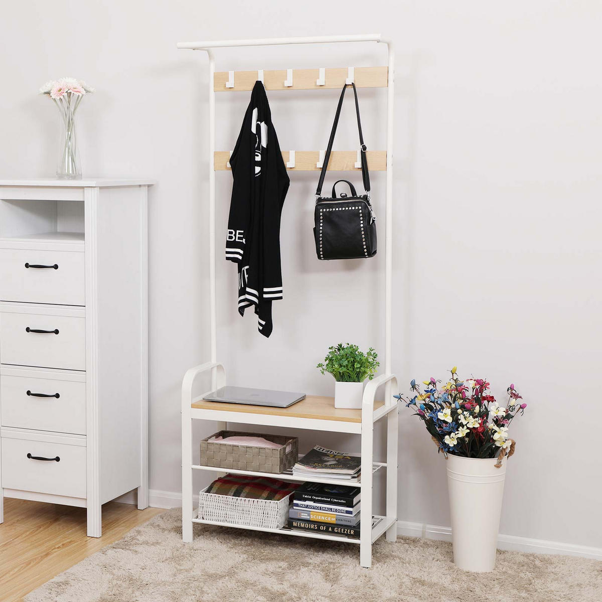 GARDEROBENSTÄNDER - Weiß, Holzwerkstoff (33.7/183/72cm) - Hansiro