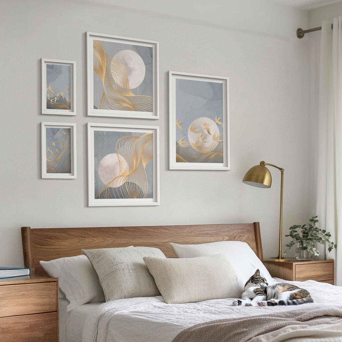 BILDER SET 5er Set - 50x50 cm & 20x30 cm & 40x60 cm Weißer Rahmen - Weiße Pferde - Weiß, Kunststoff (40/60cm) - TULUP