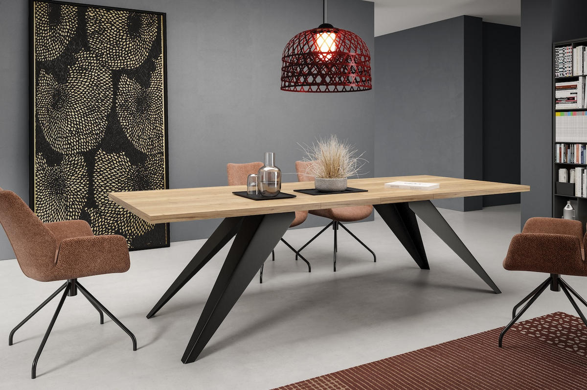 ESSTISCH Vento Halifax Eiche Natur / Schwarz 140/240 / 80 / 76cm - Alteiche/Schwarz, Holz/Holzwerkstoff (140/80/76cm) - Feldmann-Wohnen