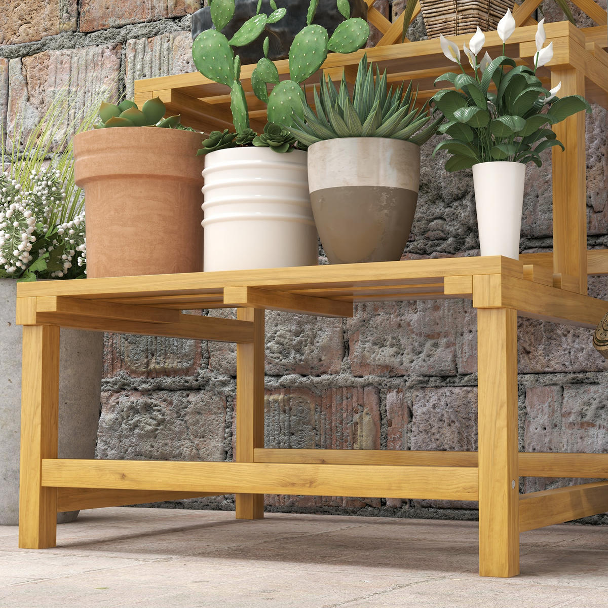 PFLANZENSTÄNDER DE-05440 2 Etagen, mit Spalier & Dach, schmal Gelb - Gelb, Holz (60/50/166cm) - ComfortXL