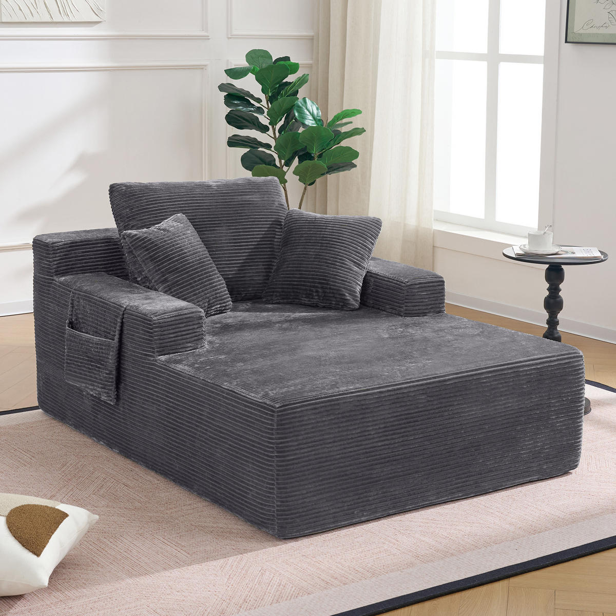 SOFAELEMENT 150/110/70 cm Dunkelgrau Cord mit 2 Staufächer - Dunkelgrau, Textil (70/150/110cm) - Oxeza