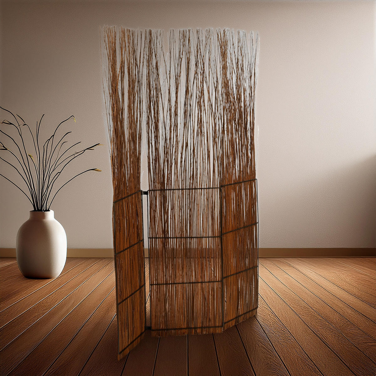 RAUMTEILER Nature Weidenholz mit Rinde naturfarben - Braun, Naturmaterialien (120/160/3cm) - DESIGN DELIGHTS