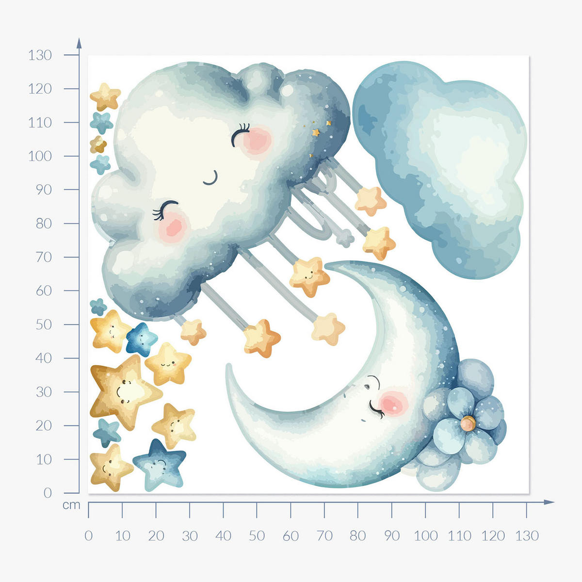 WANDAUFKLEBER 130x131cm - Fröhlicher Himmel mit Wolken - Multicolor, Kunststoff (130/131/0.1cm) - Wallfluent