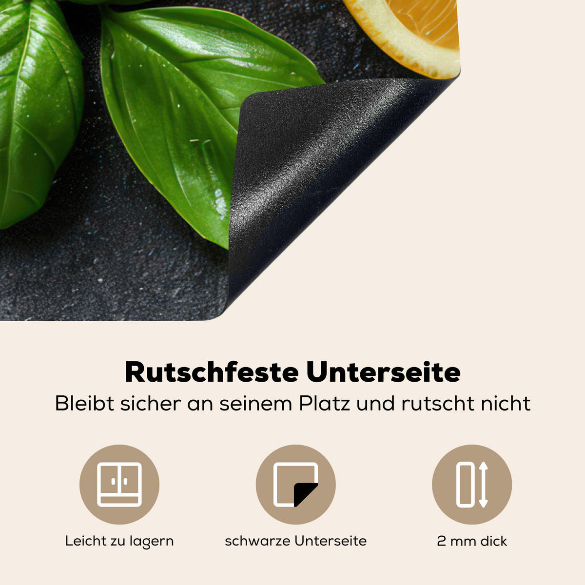 HERDABDECKPLATTE Obst - Grau - Konkret - Orange - Pflanzen Induktionsmatte 78x78 cm - Anthrazit, Kunststoff (78/78/0.2cm) - MuchoWow