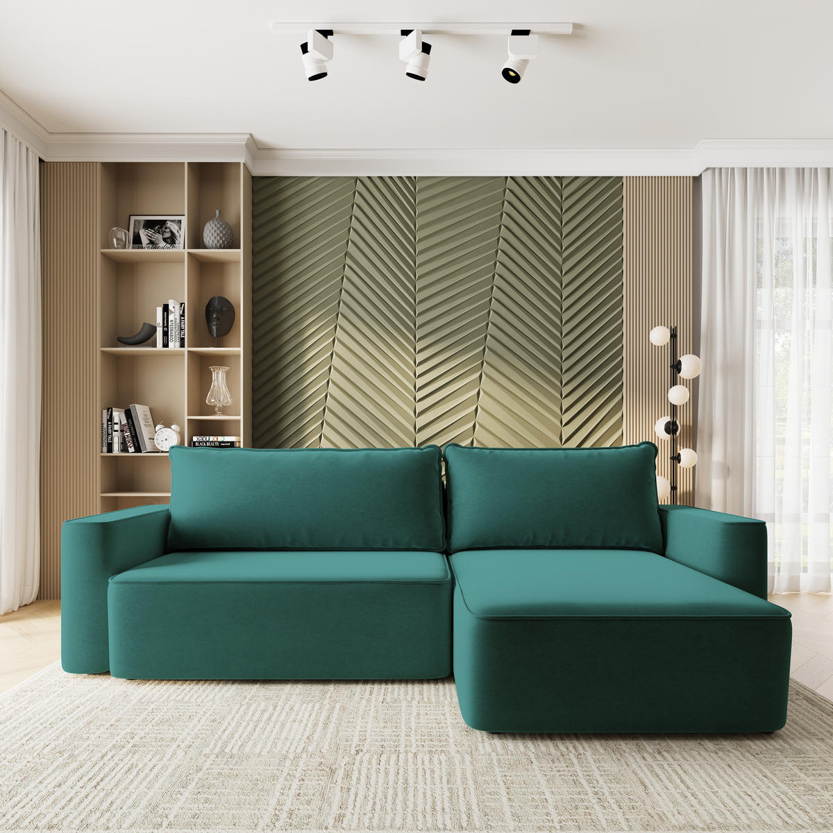 ECKSOFA BELARO CL Blau Samtstoff mit Schlaffunktion - Blau, Holzwerkstoff/Textil (280/162cm) - MASSENO