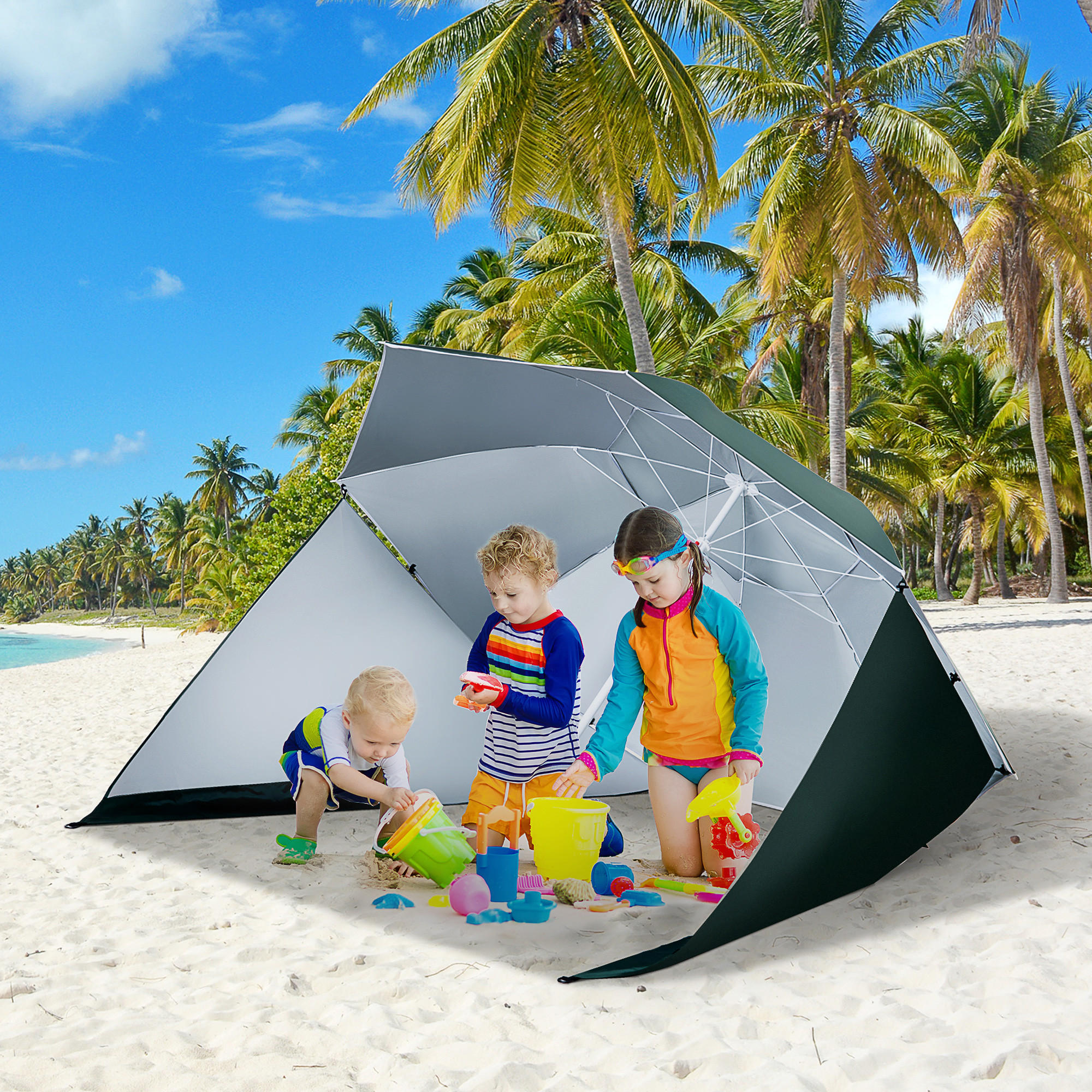 SONNENSCHIRM, Polyester mit Silberbeschichtung, Dunkelgrün - Dunkelgrün, Metall (210/210cm) - Outsunny