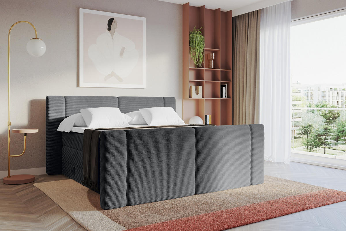 BOXSPRINGBETT mit Matratze H3/H4 - EVON KING Zanozek - 140x200 cm Dunkelgrau - Graphitfarben, Holzwerkstoff (140/200cm) - ALTDECOR