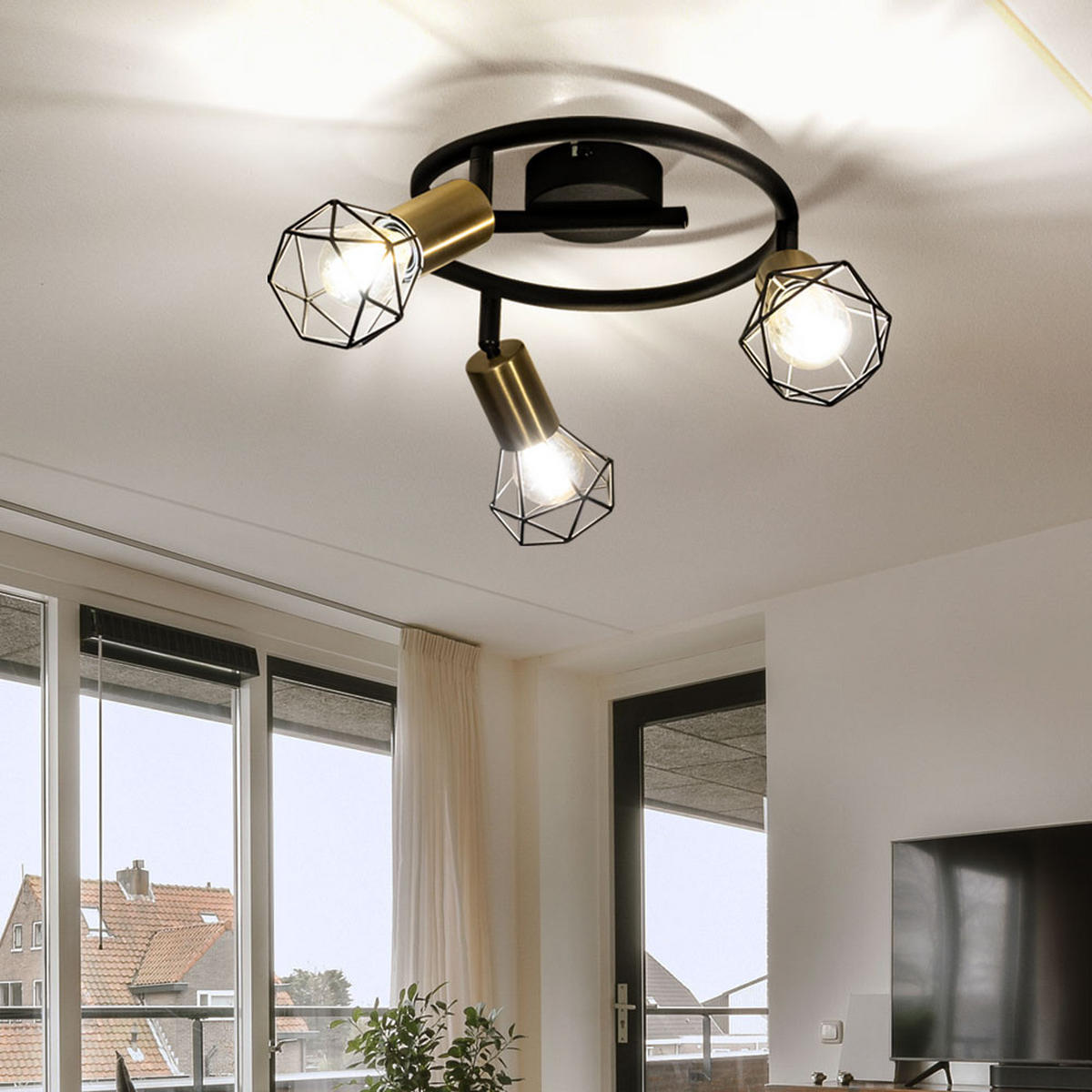 LED DECKENLEUCHTE Metall schwarz messing - Schwarz, Metall (23/23/18cm) - Globo Lighting