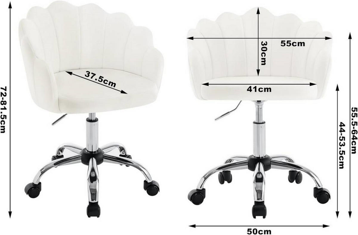 DREHSTUHL Samt Stoff, Metallrahmen, Cremeweiß - Creme/Schwarz, Textil/Metall (55/72/50cm) - Woltu