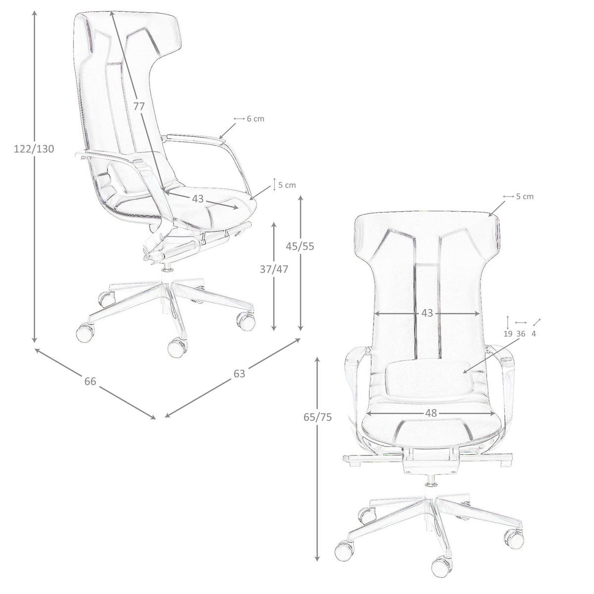 CHEFSESSEL Drehbarer Bürostuhl aus schwarzem Kunstleder 63/66/122 cm - Edelstahlfarben/Schwarz, Leder/Kunststoff (63/122/66cm) - ANGEL CERDA