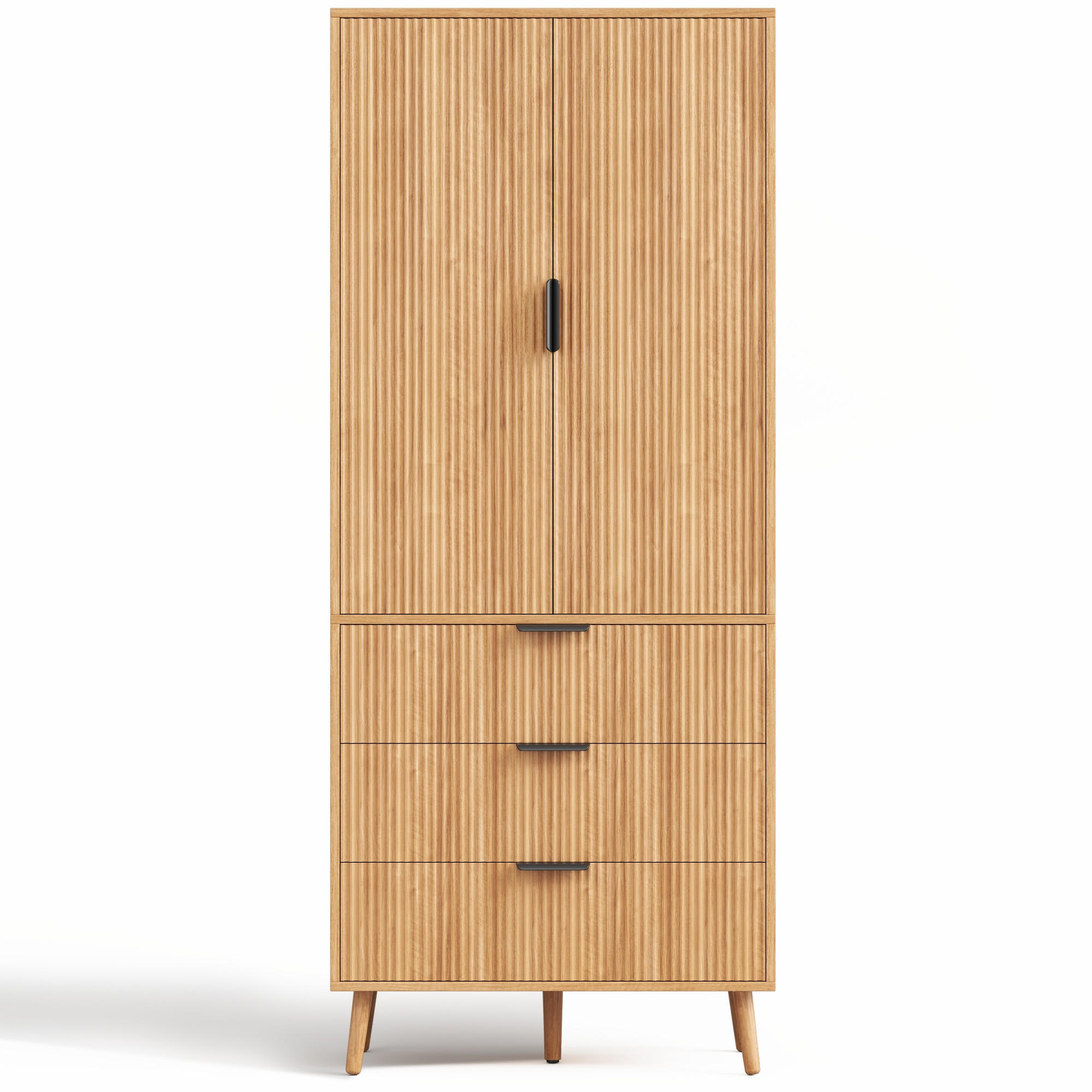 HIGHBOARD DE-38756 75/35/180 cm 2 Türen und 3 Schubladen Natur - Naturfarben, Holzwerkstoff (75/180/35cm) - ComfortXL