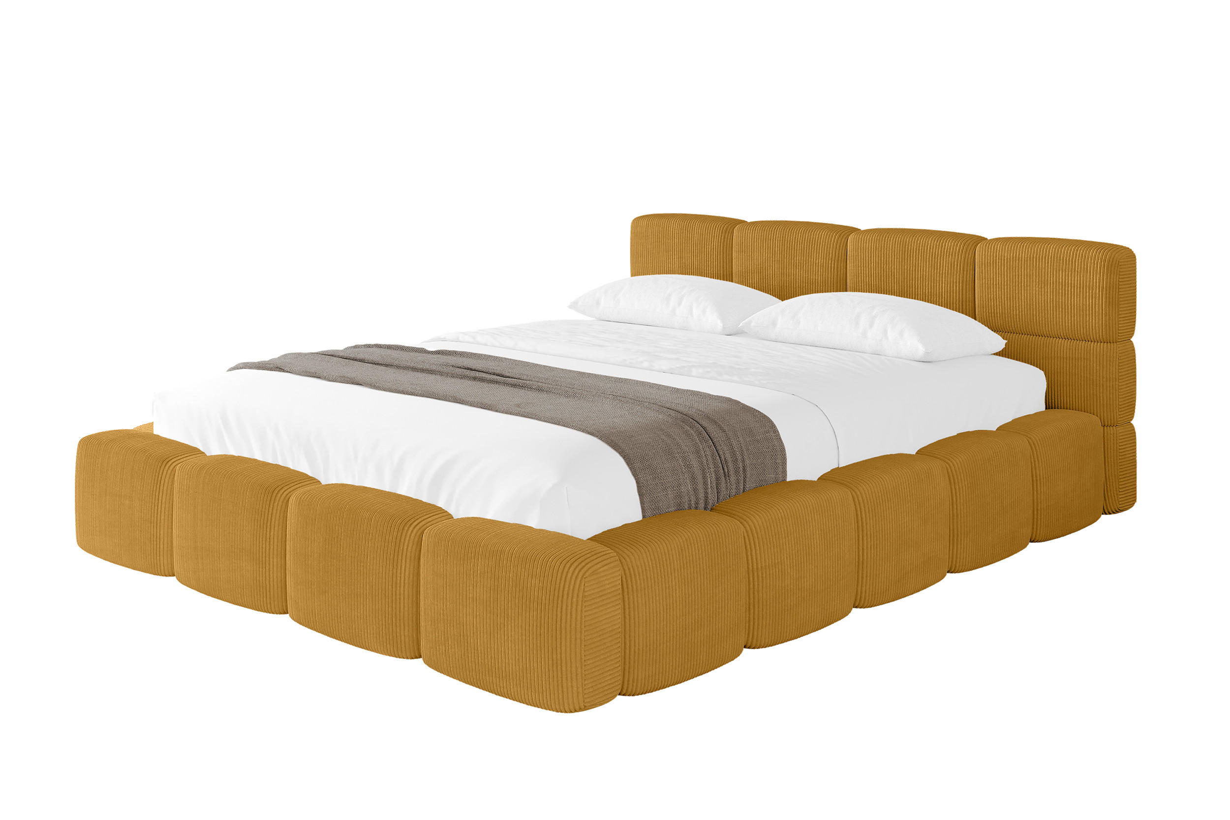 POLSTERBETT mit Bettkasten, Lattenrost mit Kopfteil, Boxbett ohne Matratze, mit Stauraum - NATA-v1 140x200 Senfgelb - Kupferfarben, Holzwerkstoff/Textil (140/200cm) - ALTDECOR