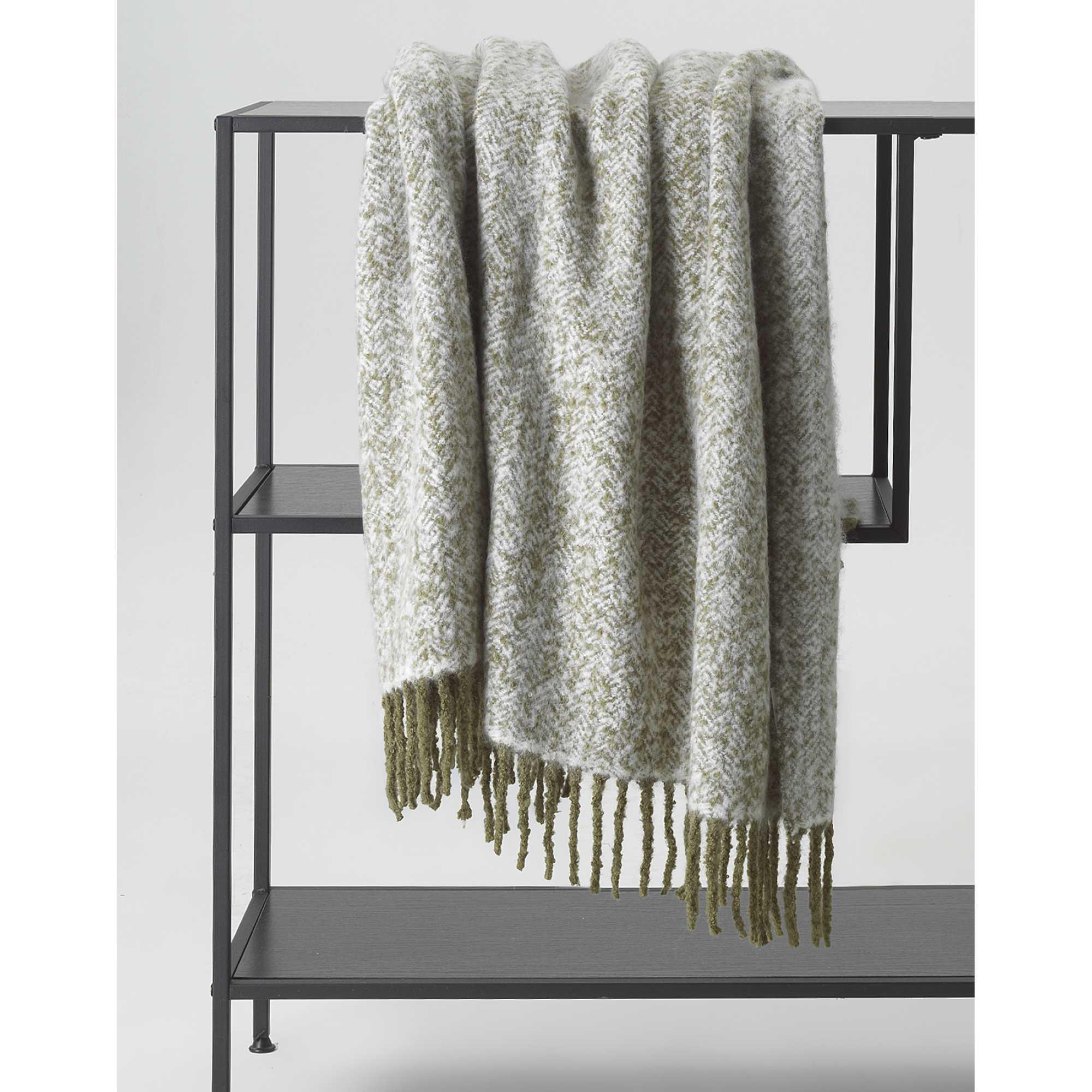 TAGESDECKE WOOLY HERRINGBONE - Grün, Textil (130/170cm) - Tom Tailor