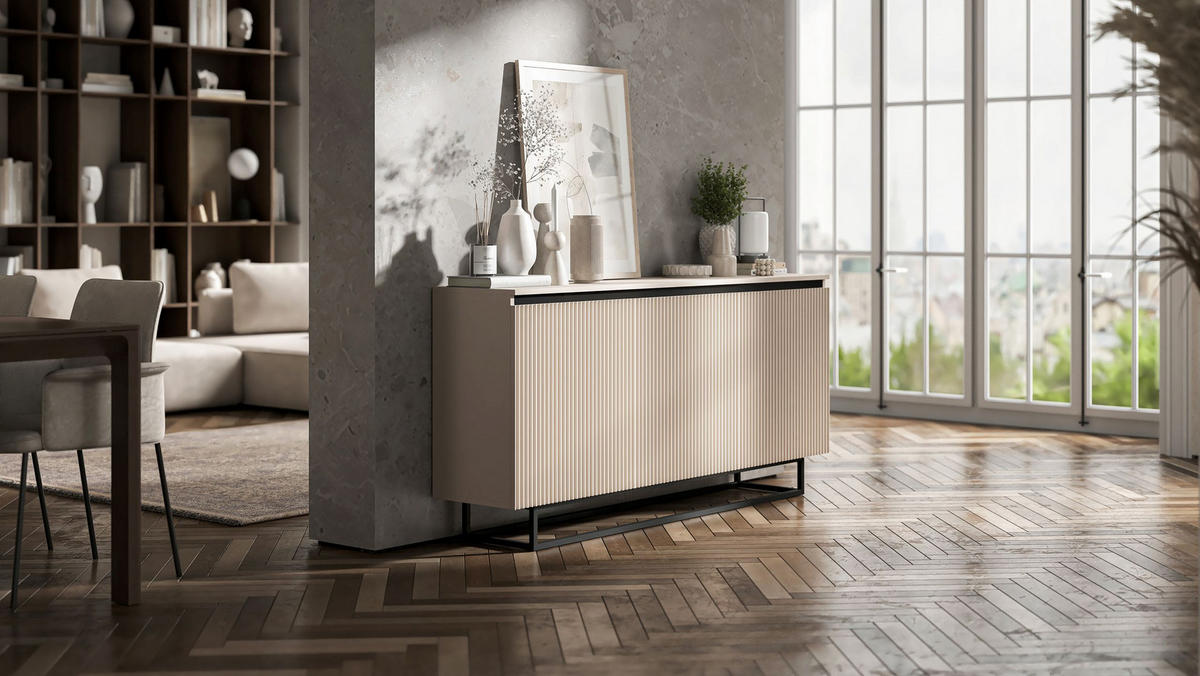 SIDEBOARD Selene 3D Kachmir Matt mit metallrahmen Glamour 167 cm - Kaschmir/Schwarz, Holzwerkstoff/Metall (167/79/35cm) - Meble Lindner