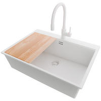 GRANITSPÜLE Oslo, 2-er set Alles Weiß 68/50 cm 1 Becken + Küchenarmatur 38/14 cm + Ablauf-Set + Schneidebrett ab 70er Unterschrank - Beige/Weiß, Kunststoff (68/20/50cm) - Primagran