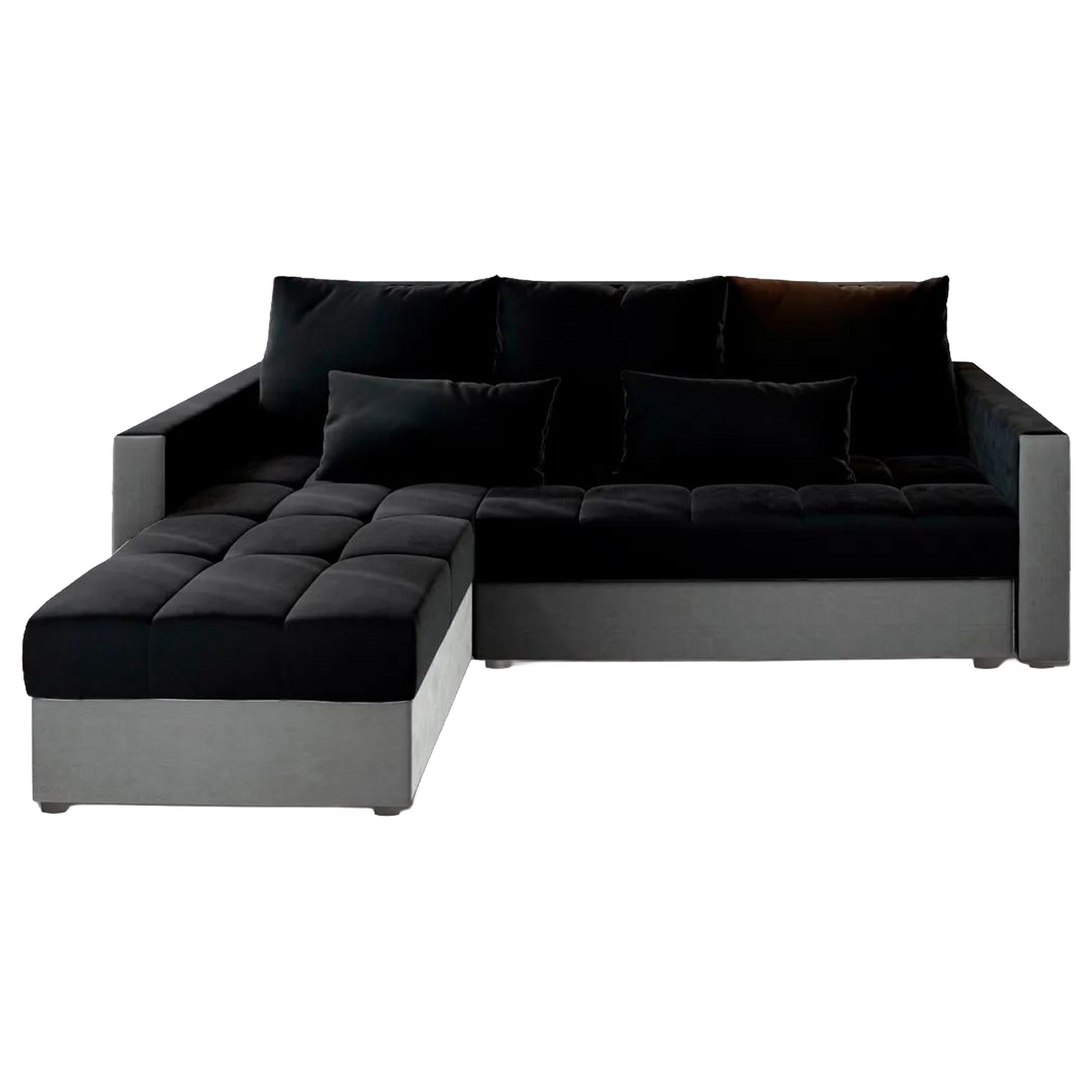 Masseno Ecksofa Schwarz, Hellgrau 220x140 cm