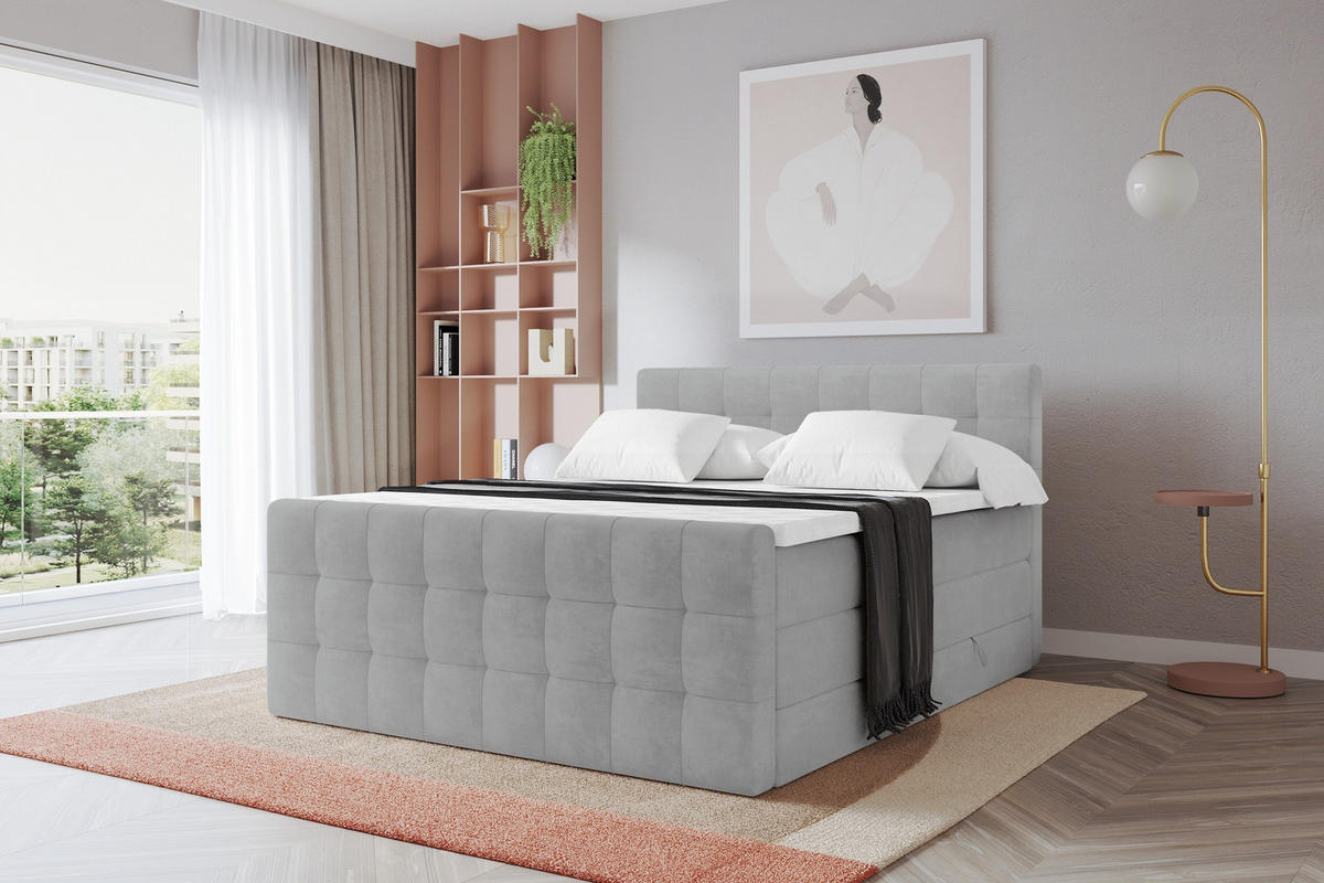 BOXSPRINGOVÁ POSTEL s matrací H3/H4 - IGAN-Z KING - 120x200 cm Šedá - světle šedá, kompozitní dřevo (123/200cm) - ALTDECOR