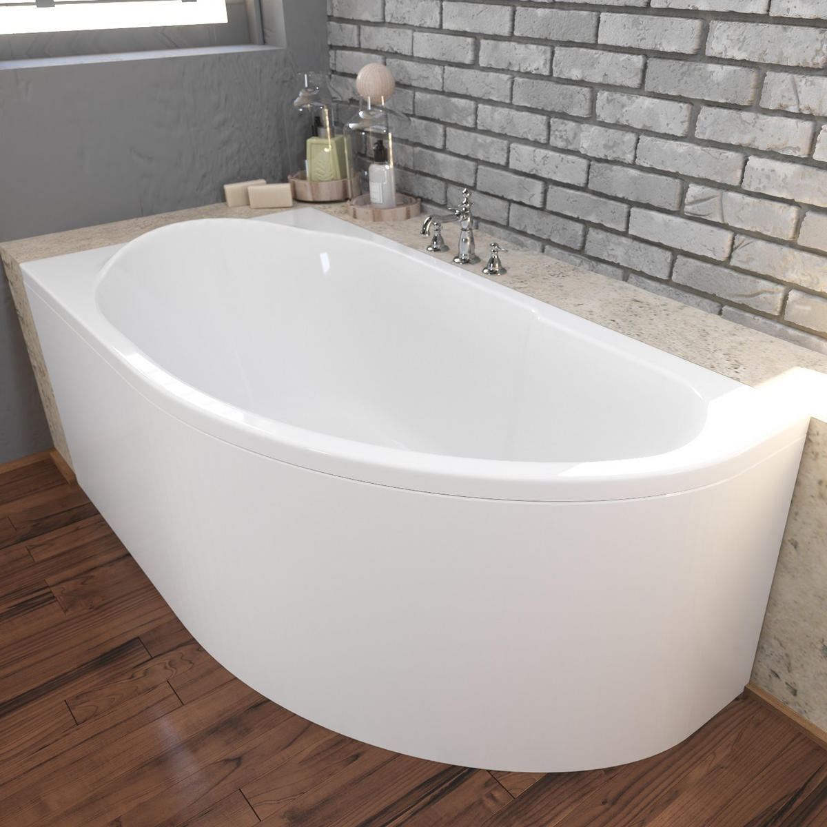 BADEWANNE Eckwanne MIKI 140/70 Links mit Schürze Ablauf Füße - Weiß, Kunststoff (70/55.5/140cm) - bad land