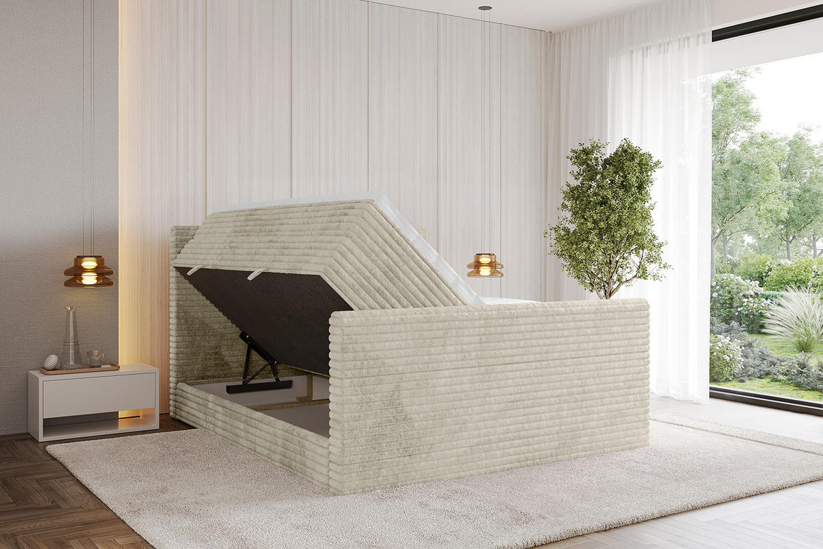 BOXSPRINGBETT mit Matratze H3|H4 und Lattenrost - TOLO-Z KING-v1 180x200 Cord - Creme - Champagner, Holzwerkstoff (180/200cm)